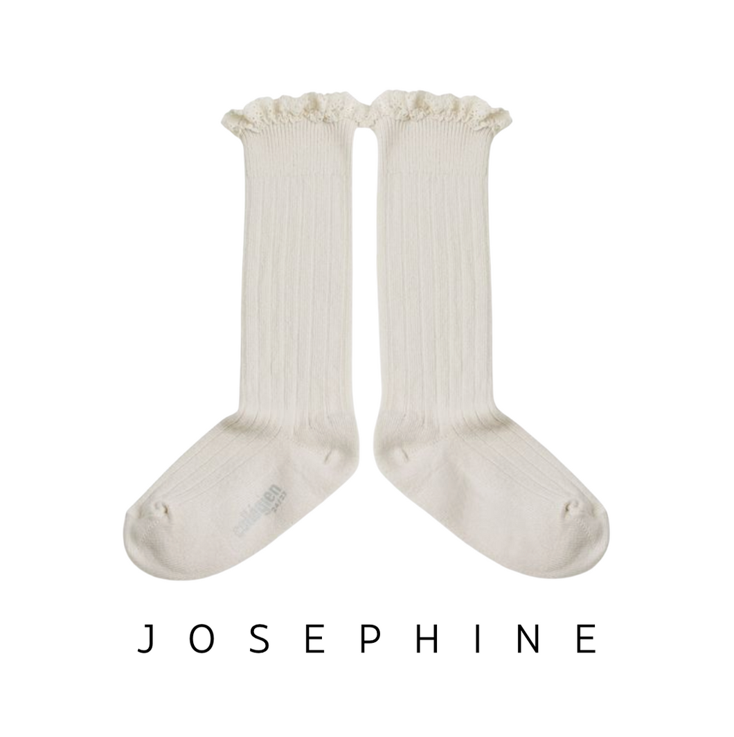 Collegien | Josephine - Lace-Trim Ribbed Knee-high Socks (Doux Agneaux)