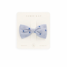 Load image into Gallery viewer, Blue and white striped bow tie on a Jamie Kay branded card

