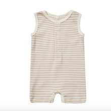 Load image into Gallery viewer, Quincy Mae - Ribbed Henly Romper (Oat Stripe)
