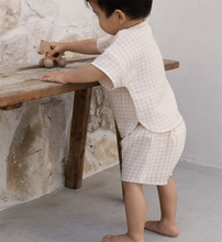 Load image into Gallery viewer, Quincy Mae - Woven Boxy Top Short Set (Oat Check)
