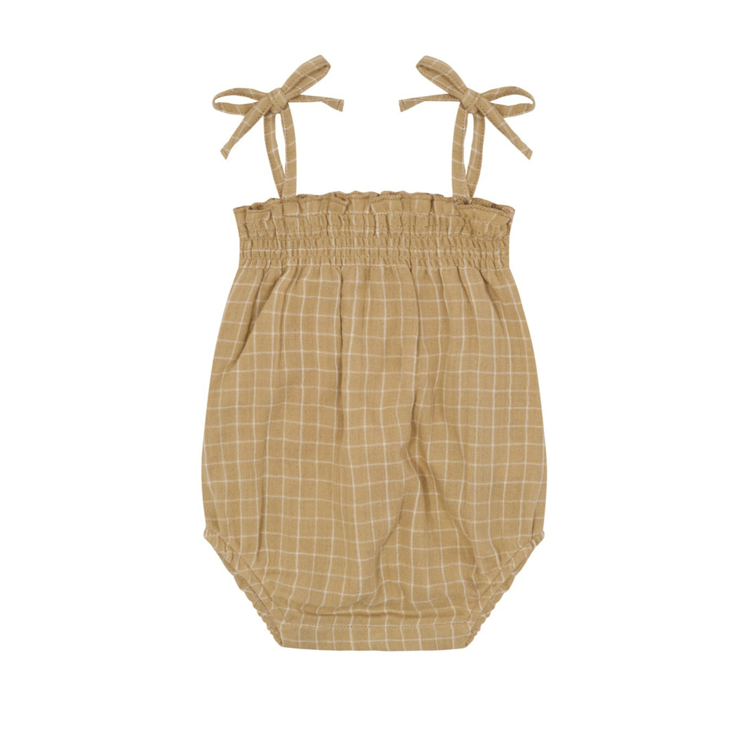 Organic Zoo - Grid Check Spaghetti Bodysuit Wheat