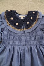 Load image into Gallery viewer, Bonjour Diary - Long Dress with Crochet Collar Blue Chambray Dress 2Y-8Y
