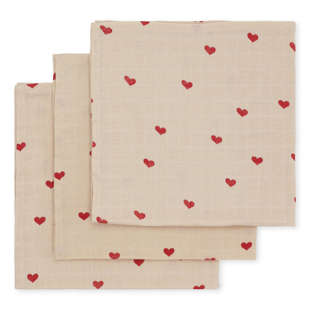 Konges Slojd - 3 Pack Muslin Cloth (Amour Rouge)