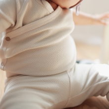 Load image into Gallery viewer, Organic Kimono Bodysuit - White Pointelle 6-12M
