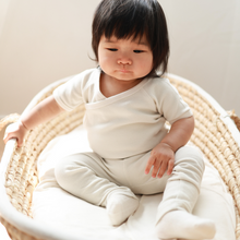 Load image into Gallery viewer, Organic Kimono Bodysuit - White Pointelle 6-12M
