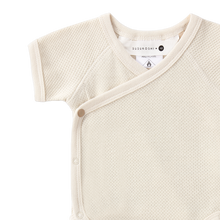 Load image into Gallery viewer, Organic Kimono Bodysuit - White Pointelle 6-12M
