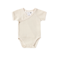 Load image into Gallery viewer, Organic Kimono Bodysuit - White Pointelle 6-12M
