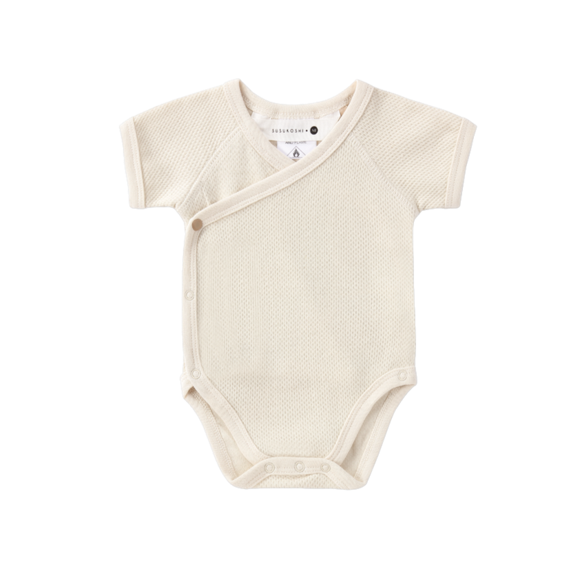 Organic Kimono Bodysuit - White Pointelle 6-12M