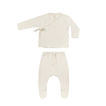 Load image into Gallery viewer, Quincy Mae - Ivory Wrap Top + Footed Pant Set 6-12M
