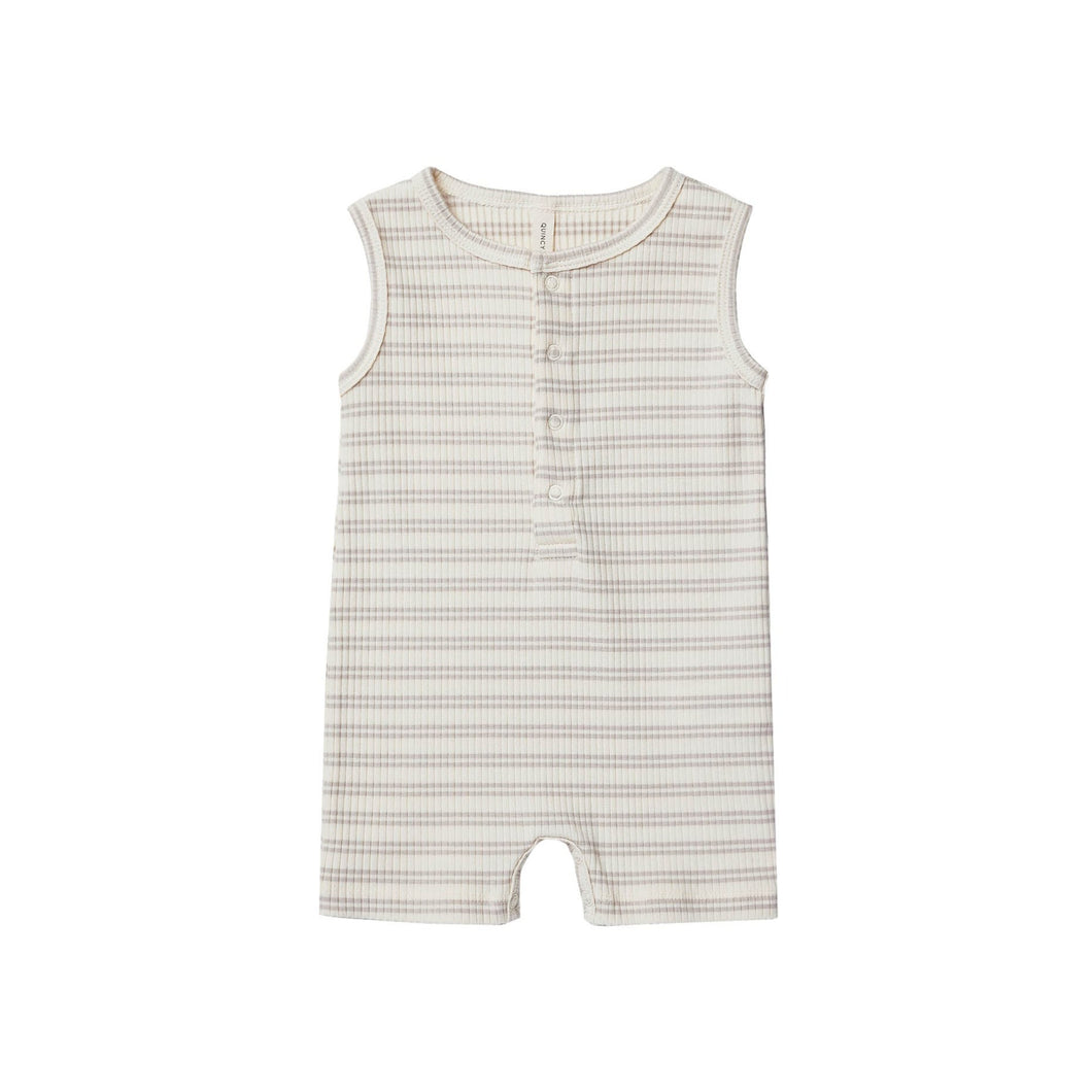Quincy Mae - Ribbed Henly Romper (Silver Stripe)