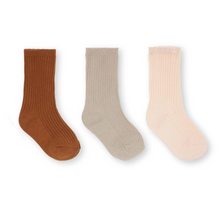 Load image into Gallery viewer, Konges Slojd - 3 Pack Rib Socks (SUN/LEATHER/MILK)
