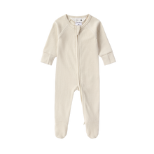Load image into Gallery viewer, Organic Long Sleeve Zip Jumpsuit - White (Pointelle) 6-12M

