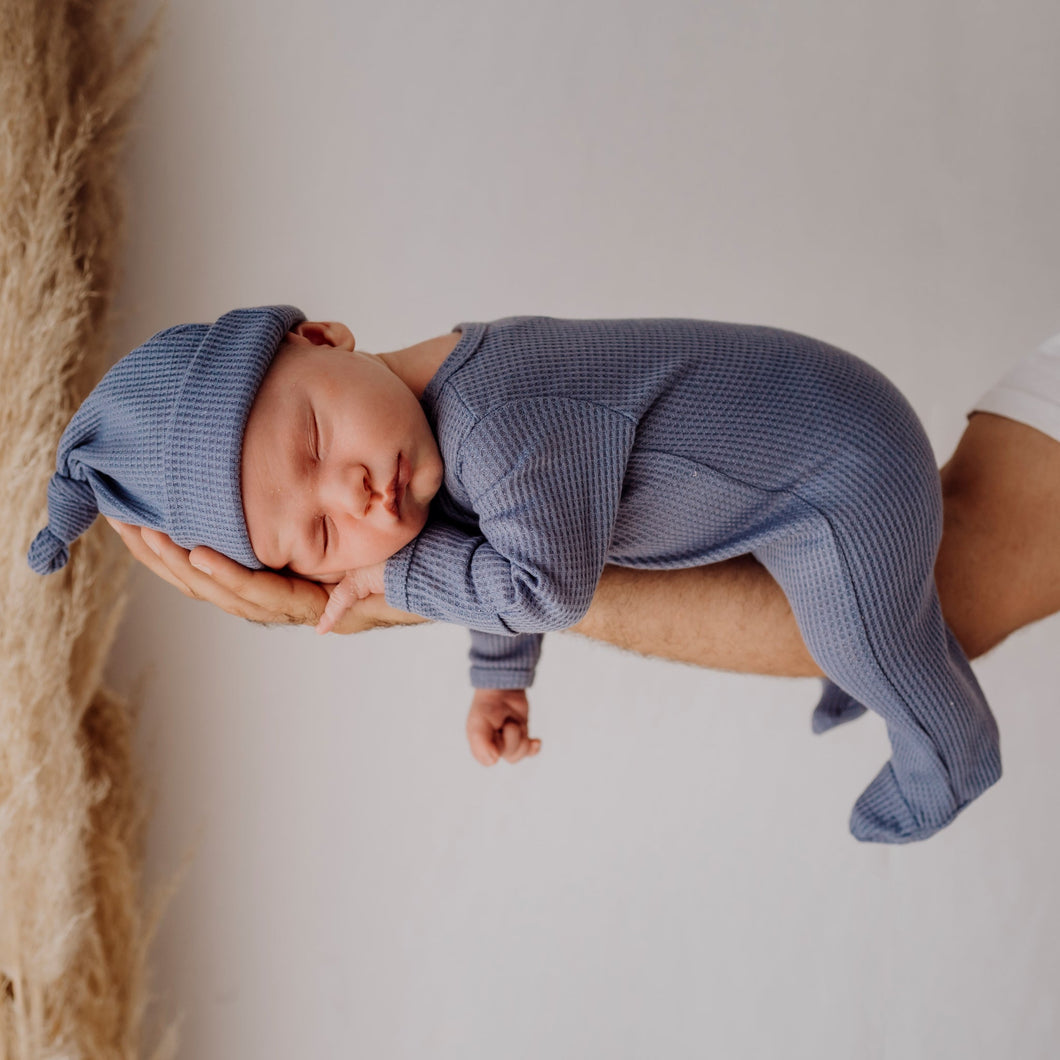 Ribbed Zip Up Jumpsuit with Beanie - Blue